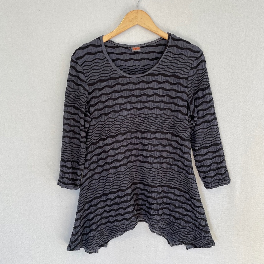 TIANELLO Women’s Large Stripe Knit Jersey Jacquard Asbury Tunic 3/4 Sleeve